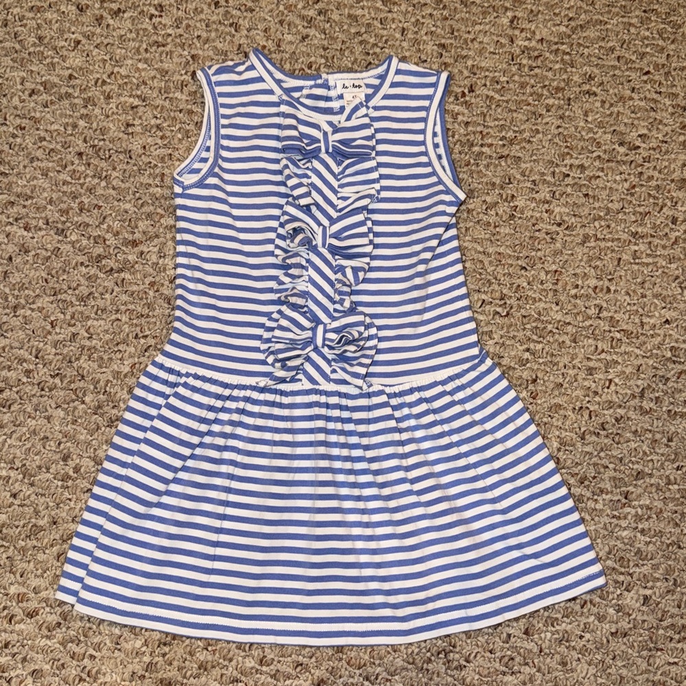 Le Top Blue and White Striped Girls Dress - size 4T